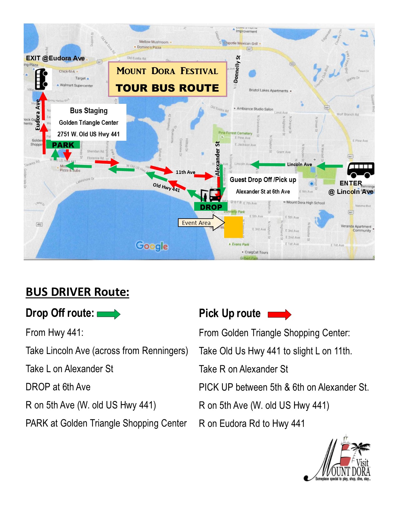 Tour Bus Route • Mount Dora Spring Festival of Arts and Crafts